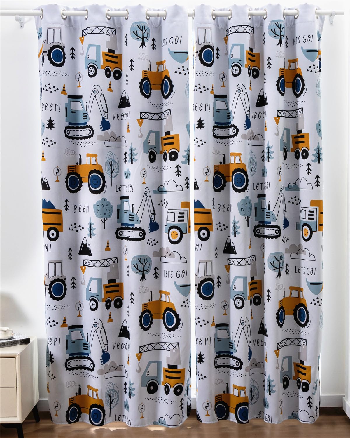 Photo 1 of NTBED Construction Cars Tree Blackout Curtains Drapes for Kids Boys Bedroom Play Room 2 Panels Darkening Grommets Window Treatment, 42Wx63L, Light Grey