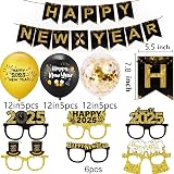 YNOUU New Year 2023 Decorations Black Gold Banner Balloons Streamers view 2