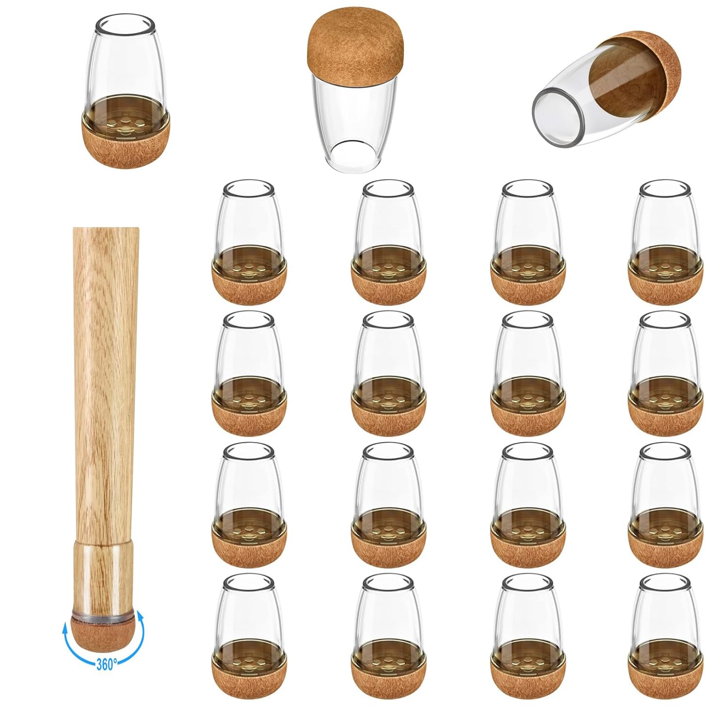 Photo 1 of 16 Pack Chair Leg Floor Protectors for Hardwood Floors, Round Rubber Furniture Sliders, 360°Felt Pad Bottom Wrapped Thickening Silicone Furniture Legs Caps Covers(Round,Clear-Brown-S)