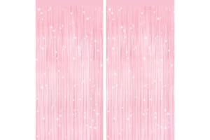 PATYPIRE 2 Pack Pastel Pink Metallic Tinsel Foil Fringe Curtains, Door Streamers Photo Booth Backdrop for Birthday Party, Tinsel Curtain Backdrop for Baby Shower Bachelorette Christmas Party Decorations