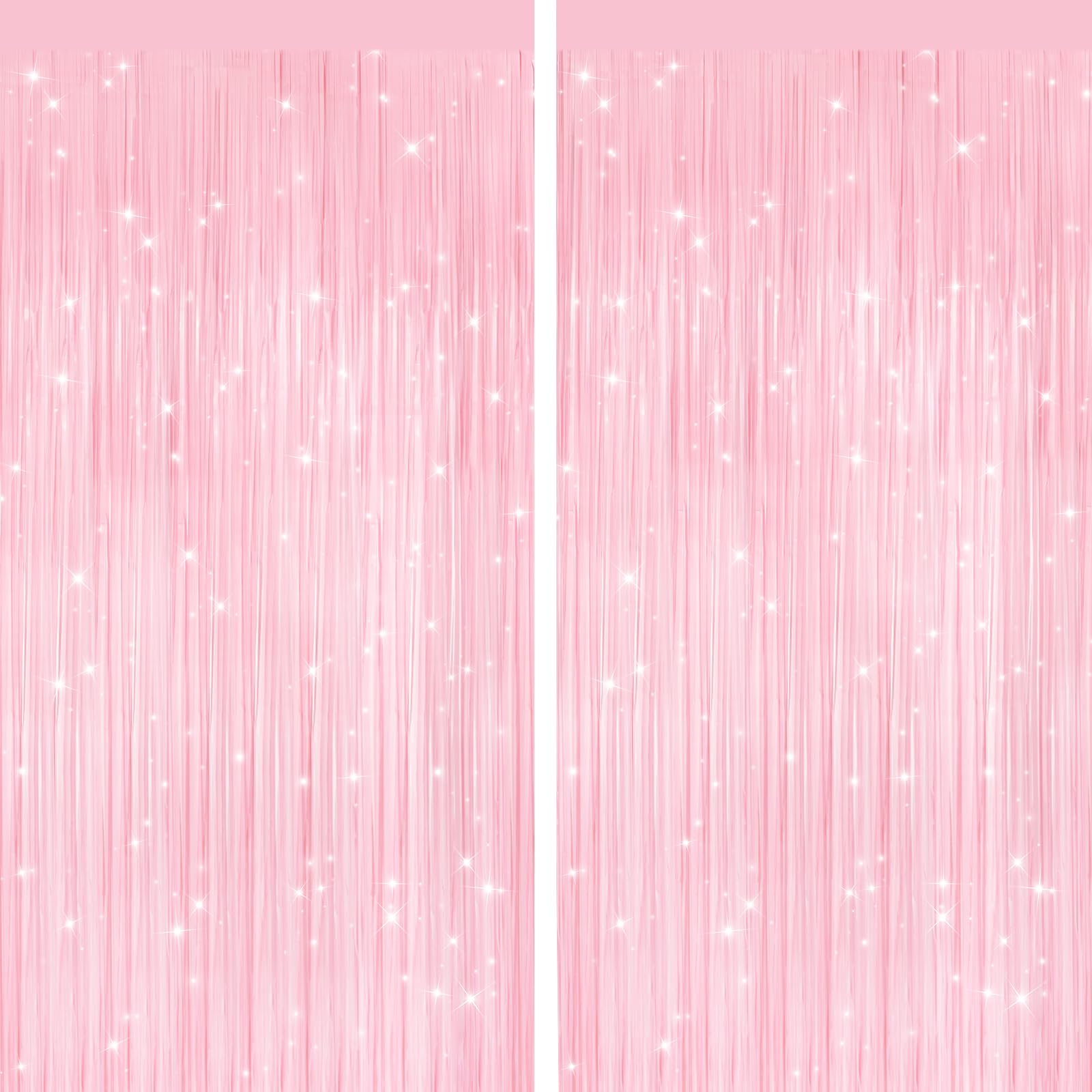 Photo 1 of 2 Pack Pastel Pink Metallic Tinsel Foil Fringe Curtains, Door Streamers Photo Booth Backdrop for Birthday Party, Tinsel Curtain Backdrop for Baby Shower Bachelorette Christmas Party Decorations