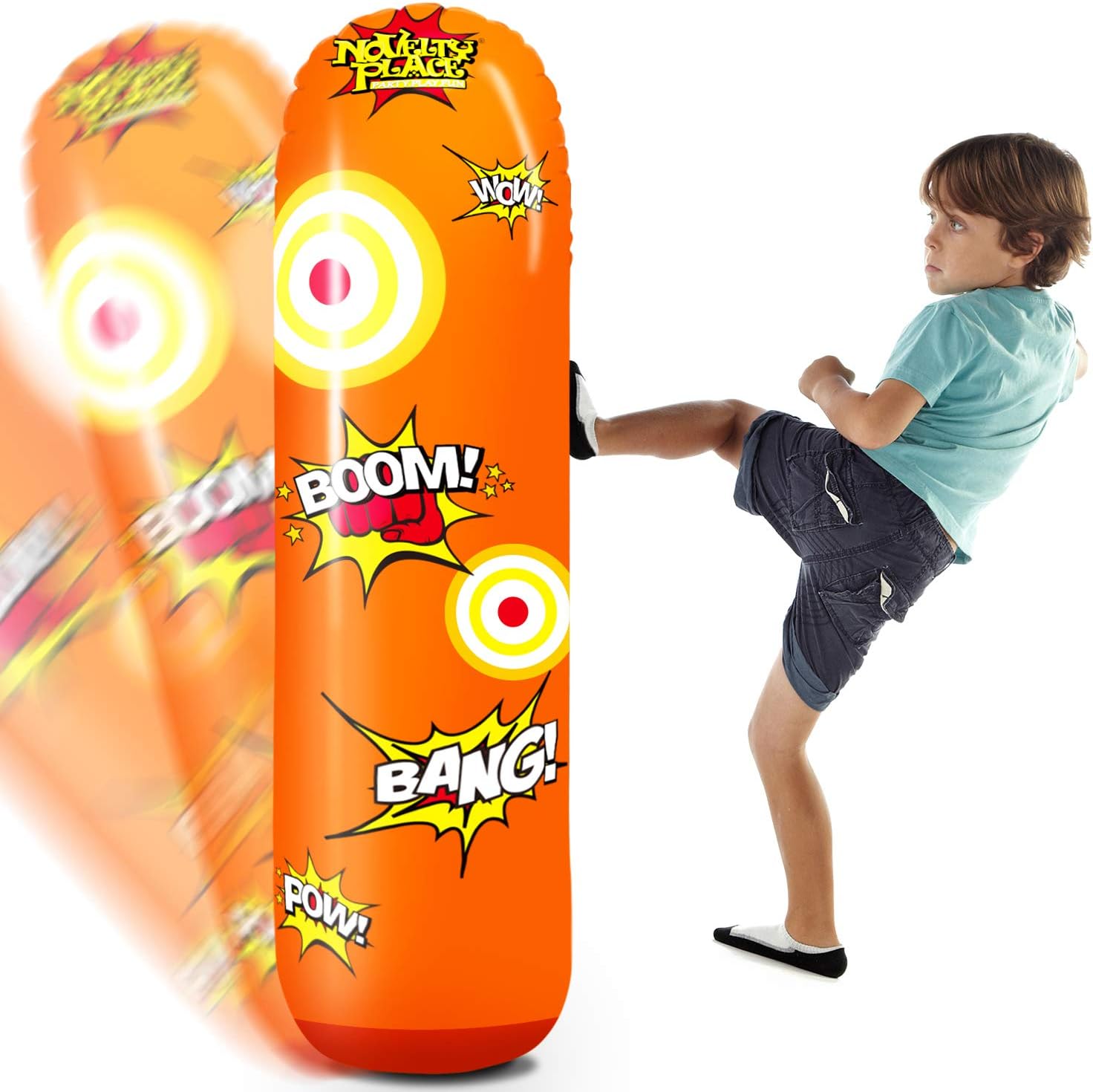Novelty Place Kid's Inflatable Punching Bag - 4 Feet Tall Free Standing Socker Bopper Buddy - Hit & Bounce Back Air Bop Toy Fun for All Ages Boys Girls Kids Fitness & Stress Relief: Home & Kitchen