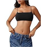 MakeMeChic Women's Square Neck Sports Bra Spaghetti Strap Wireless Square Back Workout Bra Crop Tops