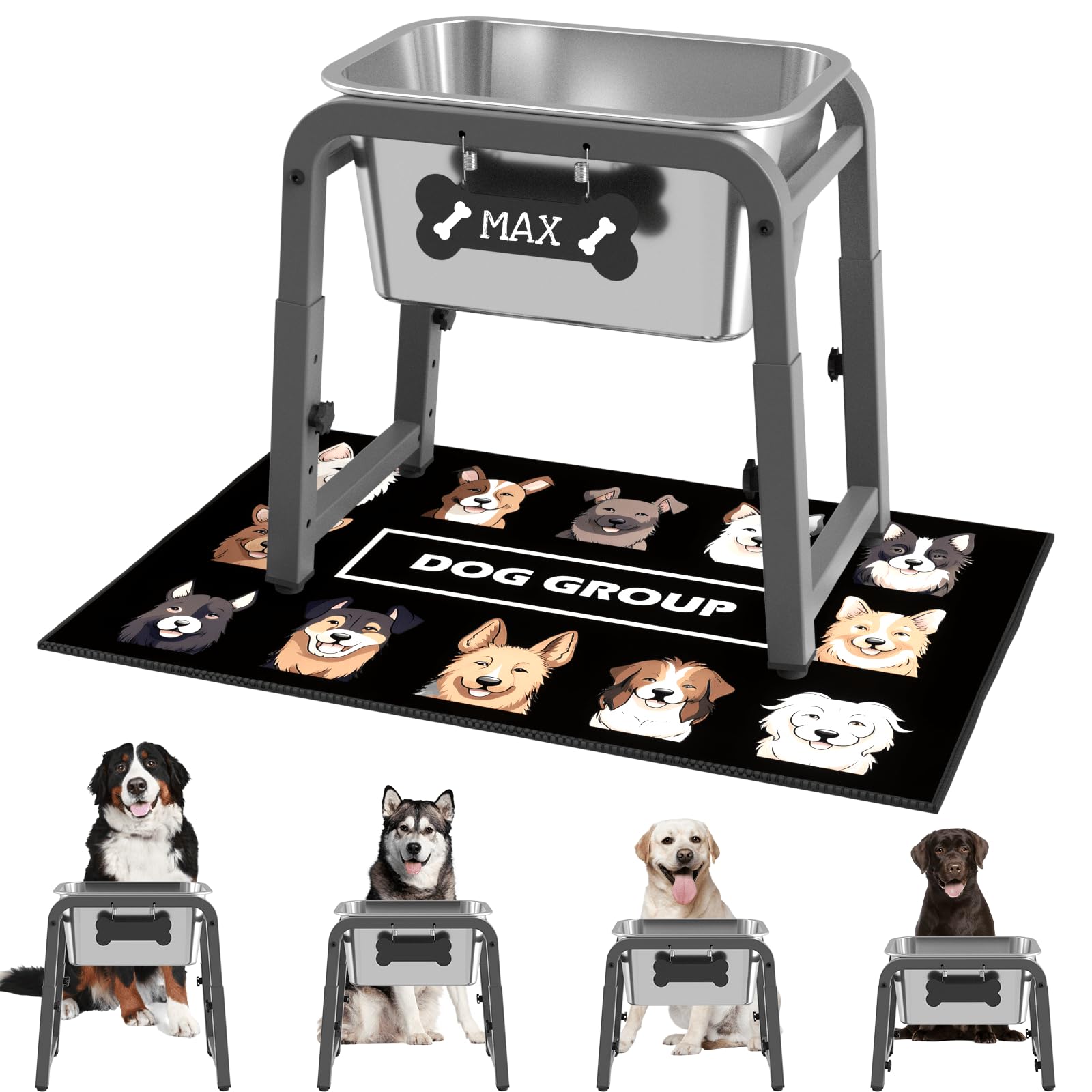 Photo 1 of 1.85 Gallon Elevated Dog Water Bowl, Height Adjustable (11–17'') Raised Stainless Steel Bowl with Spill-Proof Mat & Sturdy Metal Stand, Tip-Proof, Easy to Clean, Indoor & Outdoor Use