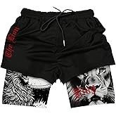 GORGLITTER Men's 2 in 1 Anime Graphic Gym Shorts Quick Dry Drawstring Mesh Athletic Running Shorts with Liner