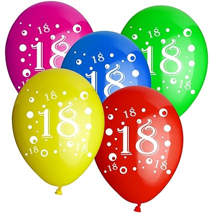 10x Rundballons 'Zahl 18' bunt Ø30cm + Geschenkkarte + PORTOFREI mgl. + Helium & Ballongas geeignet. High Quality Premium Bal