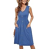 MOLERANI Women Summer Dresses Sleeveless Casual Loose Swing Button Down Midi Dress with Pockets