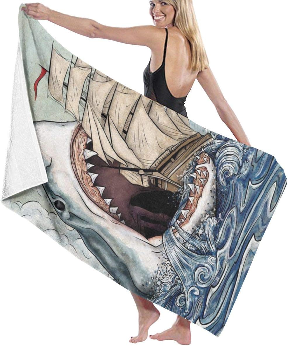 YUJINSER7 Shark Attack Funny Bathroom Microfiber Towel 32 X 52 Inch - Beach Towels for Men & Women Kids Hotel & Spa Swimming Bath,Towels