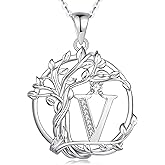 FANCIME Tree of life Initial necklaces for women, Sterling Silver Tree Jewelry Simulated Diamond Letter Pendant Cubic Zirconia CZ Personalized Birthday Mothers Day Gifts for Mom Wife Her