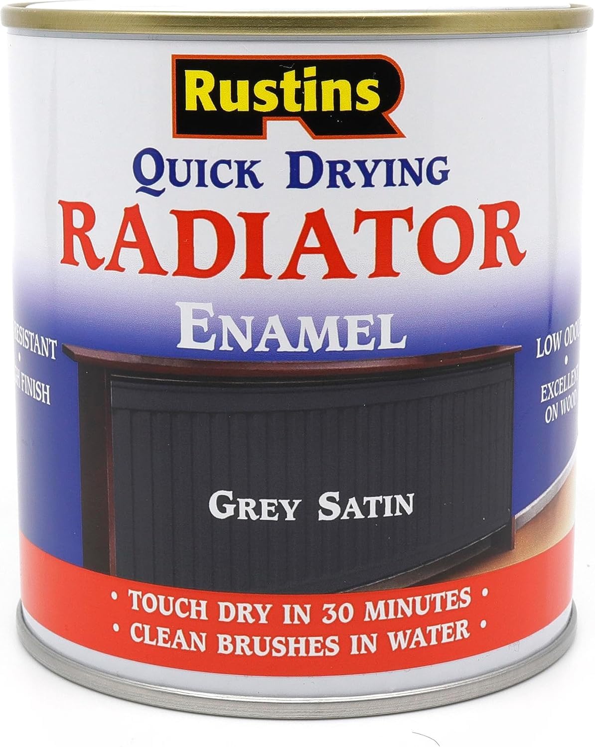 RUSTINS Quick Drying Radiator Enamel Satin - Grey 250ml – Durable, Long-Lasting Finish for Radiators That Stands the Test of Time