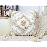 NUYECY Decorative Farmhouse Throw Pillow Covers 20 x 20,Modern Neutral Couch Pillow Cover,Cotton Checked Pattern Boho Square Pillow Case Cover for Couch Bed Sofa Bedroom,Khaki&Beige&White