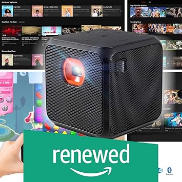 (Renewed) XPRIT Camping Portable Smart Cube Projector with Wi-Fi & Bluetooth, 50 ANSI, Android 7.1, Remote Control Included