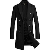 HXW.GJQ Men's Premium Wool Blend Double Breasted Long Pea Coat