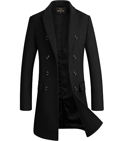 COOFANDY Coats For Men Black Single Breasted Trench Coat Black Pea
