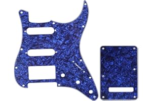 Musiclily HSS 11 Holes Strat Electric Guitar Pickguard and BackPlate Set for Fender US/Mexico Made Standard Stratocaster Modern Style Guitar Parts,4Ply Pearl Blue
