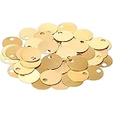 Ferraycle 75 Pcs 1.50 Inch Solid Brass Tags for Stamping, Round Golden Blank Brass Tag with Hole for Pets, Plants, Valve, Keys, Doors