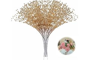 XINHUIDALSQ 100Pcs Pearl Bouquet Party Decoration Pearl String Beaded Garland – 4mm Beads Garlands for Christmas Decoration Wedding Party Decoration, Christmas Floral Picks(Gold)
