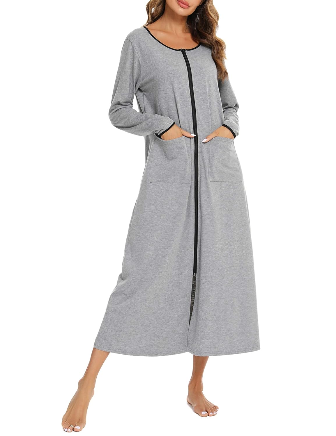 Buy Sykooria Womens Zipper Front Robes Long House Coat Full Length