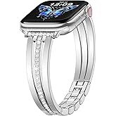 KOREDA Slim Gold Band Compatible for Apple Watch Band 38mm 40mm 41mm 42mm 44mm 45mm 46mm 49mm Series 11 10 9 8 7 SE Ultra Women, Thin Metal Dressy Jewelry Bracelet with Bling Diamond for iWatch Series 6/5/4/3/2/1