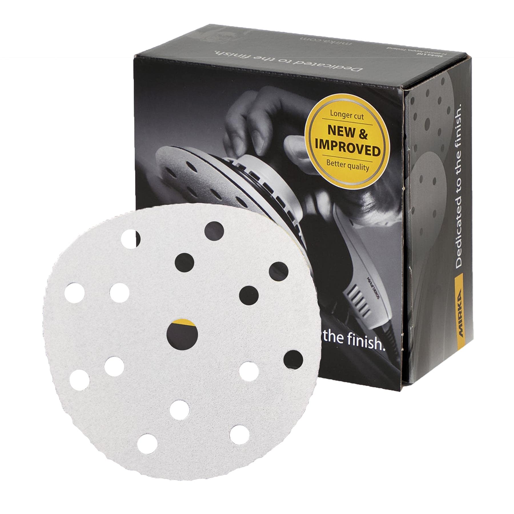 Mirka Basecut White Hook and Loop Hook It 150mm 6 Inch Sanding Discs - Box 100 Abrasive P320 Grit Automotive Refinishing Sandpaper Sanding Discs 15 Hole Vacuum Dust Extraction System
