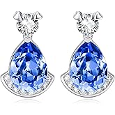 Birthstone Teardrop Crystal Stud Earrings for Women 925 Sterling Silver Solitaire Studs Halo Earrings for Birthday Gifts Teardrop Earrings for women