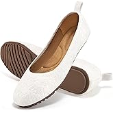 Ecetana Flats for Women Dress Shoes: Round Toe Comfortable Flat Ballet Shoes 2025 Casual Slip On Foldable Loafers White