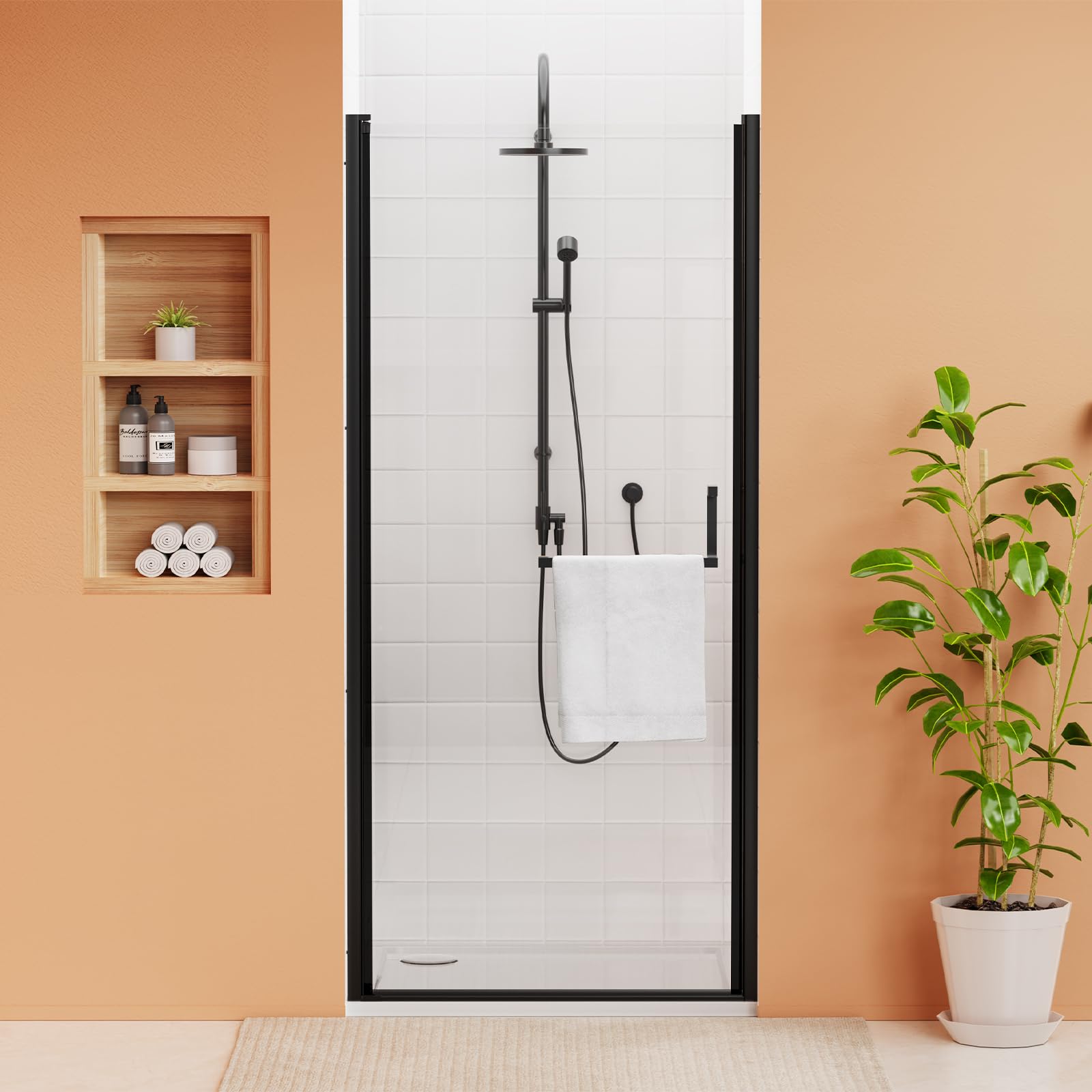 Photo 1 of LARWORKS Pivot Glass Shower Door 34-35.2" W x 72" H, Frameless Swing Bathroom Door, 1/4''(6mm) SGCC Tempered Glass, Explosion-Proof Film, Nano Coating, Reversible Installation, Matte Black