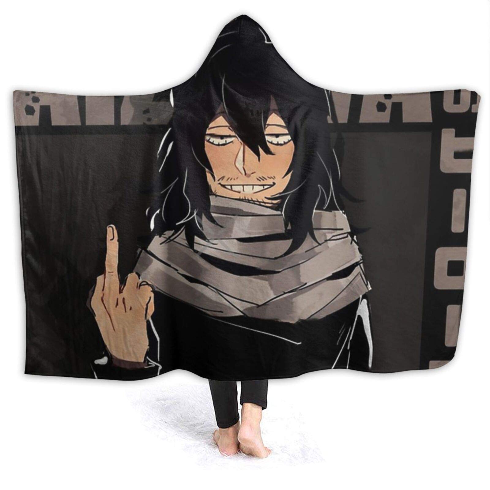 YULAKI Hero Academia - Shouta Aizawa Printed Throw Wearable Hooded Blanket Hood Throw Blanket Poncho