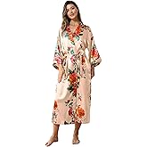 Women's Satin Kimono Robe Floral Long Silky Robes Bridal Kimonos Bridesmaid Party Dressing Gown