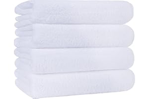 POLYTE Microfiber Quick Dry Lint Free Bath Towel, 57 x 30 in, Pack of 4 (White)
