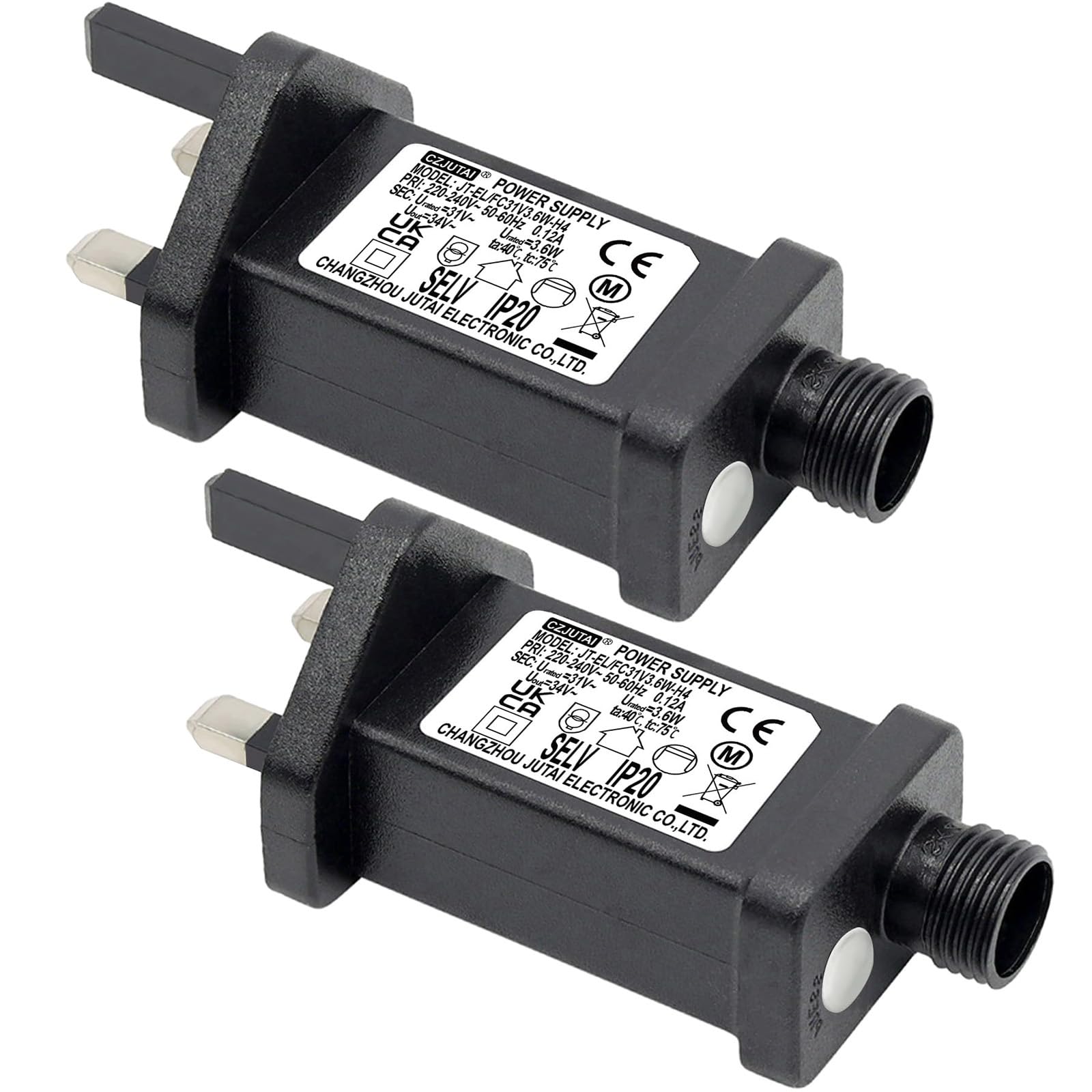 Pack of 2 31V 3.6W Transformer for CZJUTAI JT-EL/FC31V3.6W with 8 Modes, Memory & 6 Hour Timer, IP20 for Christmas Tree Lights, Net Lights, Icicle Lights [W53P]