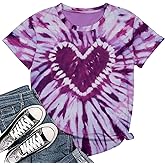 Valentine Shirt Women Tie Dye Heart Graphic Tee Shirt Casual Short Sleeve Lover Gift Tee Tops
