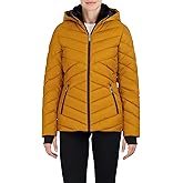 HFX Women's Mid-weight Puffer Jacket– Stretch Fabric Winter Coat, Faux Fur Hood Lining, Thumbhole Cuffs