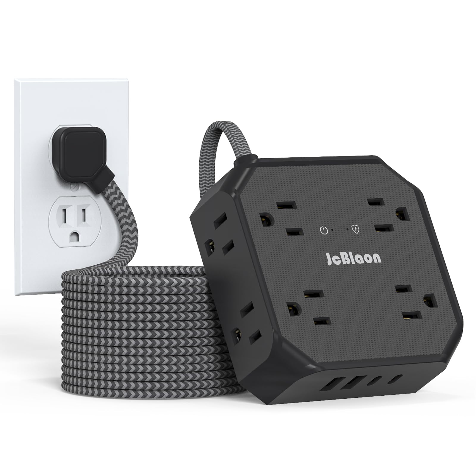 Photo 1 of 10FT Surge Protector Power Strip, Braided Extension Cord, 8 Outlets 4 USB Ports(2 USB C), Flat Plug Power Strip, USB Desktop Charging Station for Office School Travel Dorm Room Essentials