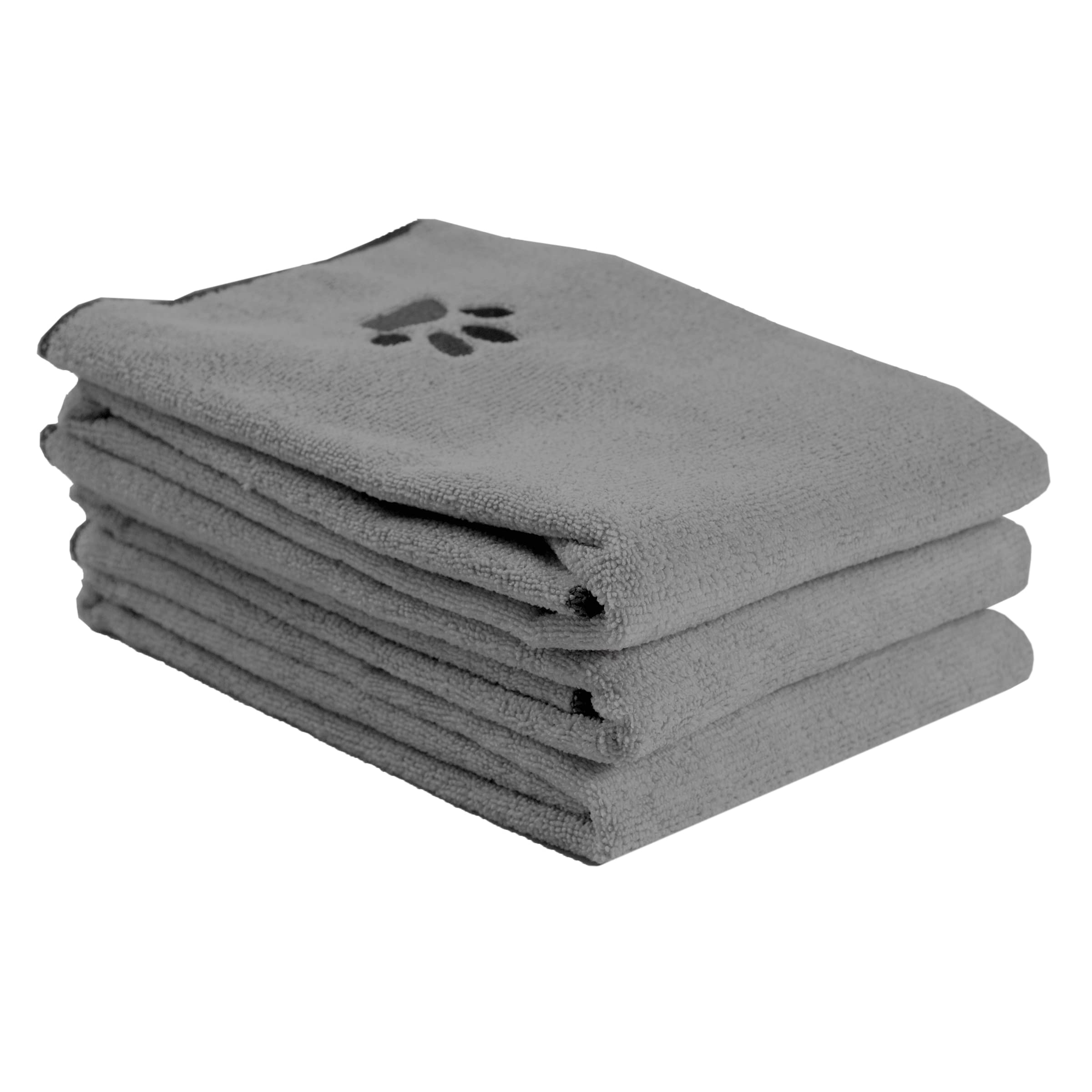 Ritz Embroidered Microfiber Pet Towel, Small, 3 Pieces, Paw Spa Grey