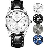 Taxau Men Dress Watch Waterproof Leather Watches for Men with Day Date Luxury Large Arabic Numerals Analog Quartz Classic Leather Watch Easy Read relojes para Hombres