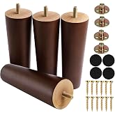 Yaliuliu 6 Inches Round Solid Wood Furniture Legs Set of 4, Brown Wooden Replacement Feet with Threaded 5/16'' Hanger Bolts for Sofa, Couch, Armchair, Cabinet, TV Stand, Ottoman and Dresser