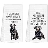 EGBTL Funny Labrador Retriever Kitchen Towels Set of 2, Labrador Retriever Gifts, Dog Hand Towels for Kitchen Decor, Black Lab Gifts for Women Dog Lovers Moms Dishcloths Dish Towel 16X24 Inches