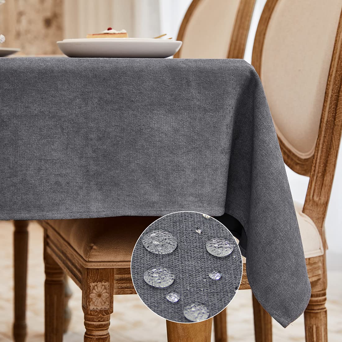 WAITER TREE Table Cloth 140x240 cm Rectangular Wipe Clean Table Cover, Fuzzy Linen Wipeable Waterproof Tablecloth for Outdoor Picnic Dining Kitchen Party - Dark Grey