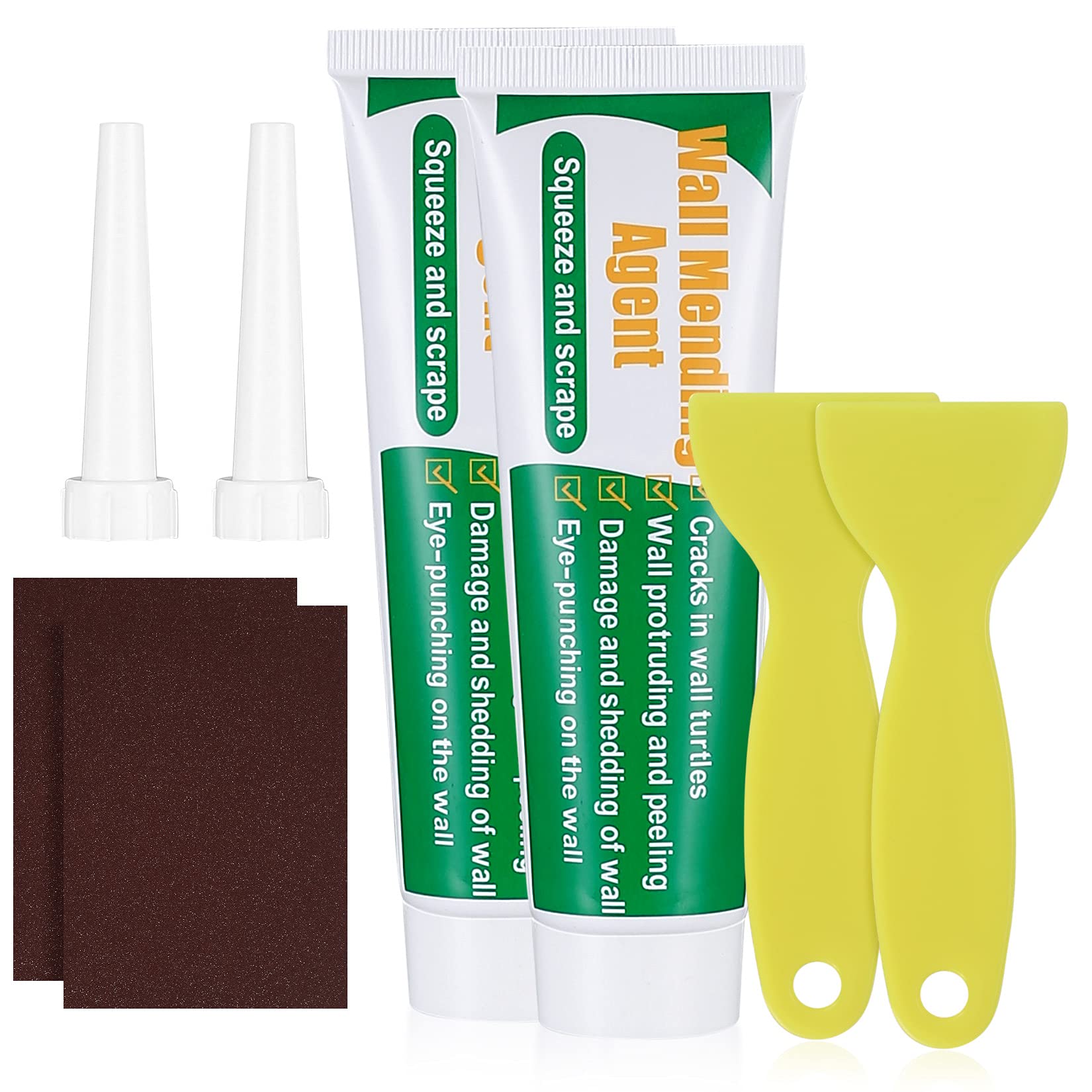 Safe Wall Mending Agent - 2Pcs Wall Repair Cream with 2 Sandpapers, Filler for Cracks, Holes, Peeling, Stains, Repair Tool Indoor and Outdoors