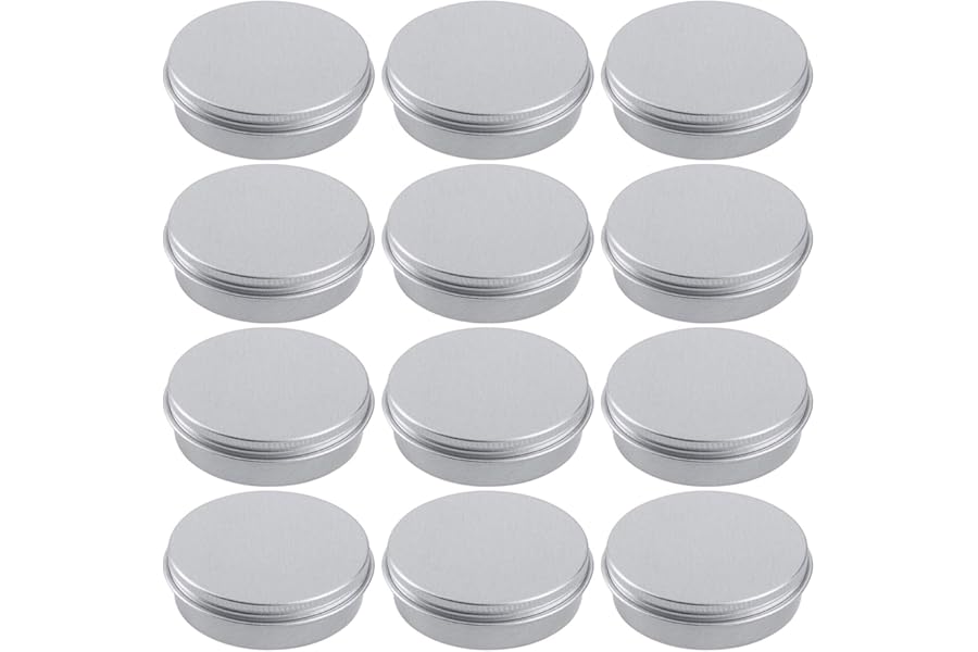 2 Ounce Aluminum Tin Jar Refillable Containers 60 ml Aluminum Screw Lid Round Tin Container Bottle for Cosmetic,Lip Balm, Cream, 12 Pack.