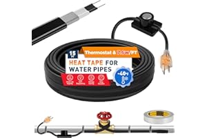 XPORTION 3~100FT Heat Tape for Water Pipes, UL & ETL Certified 15 FT Self-Regulating Pipe Heating Cable with Thermostat for Pipe Freeze Protection, Waterproof Heat Tape for Metal and Plastic Pipes,Black