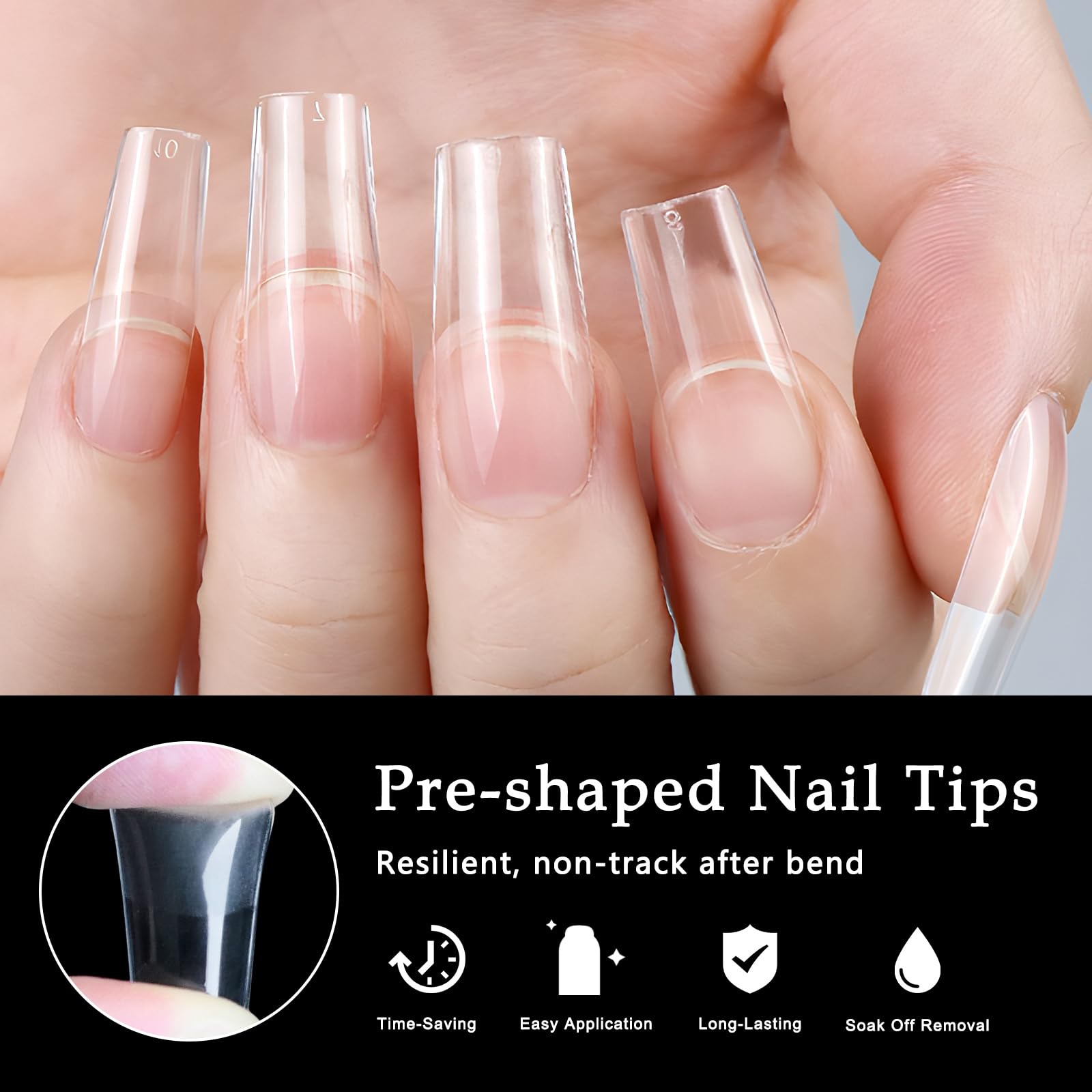AddFavor 600pcs Square Nail Tips, Medium Square Gel Nail Tips Clear Fake Nails Full Cover Acrylic Nails Tips for Extension Nail Manicure Salon Home DIY - Image 4