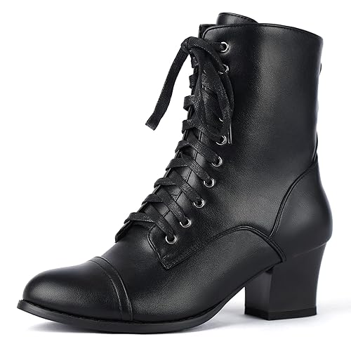 Pixoecuty Women's Victorian Ankle Boots Lace UP Boots For Women