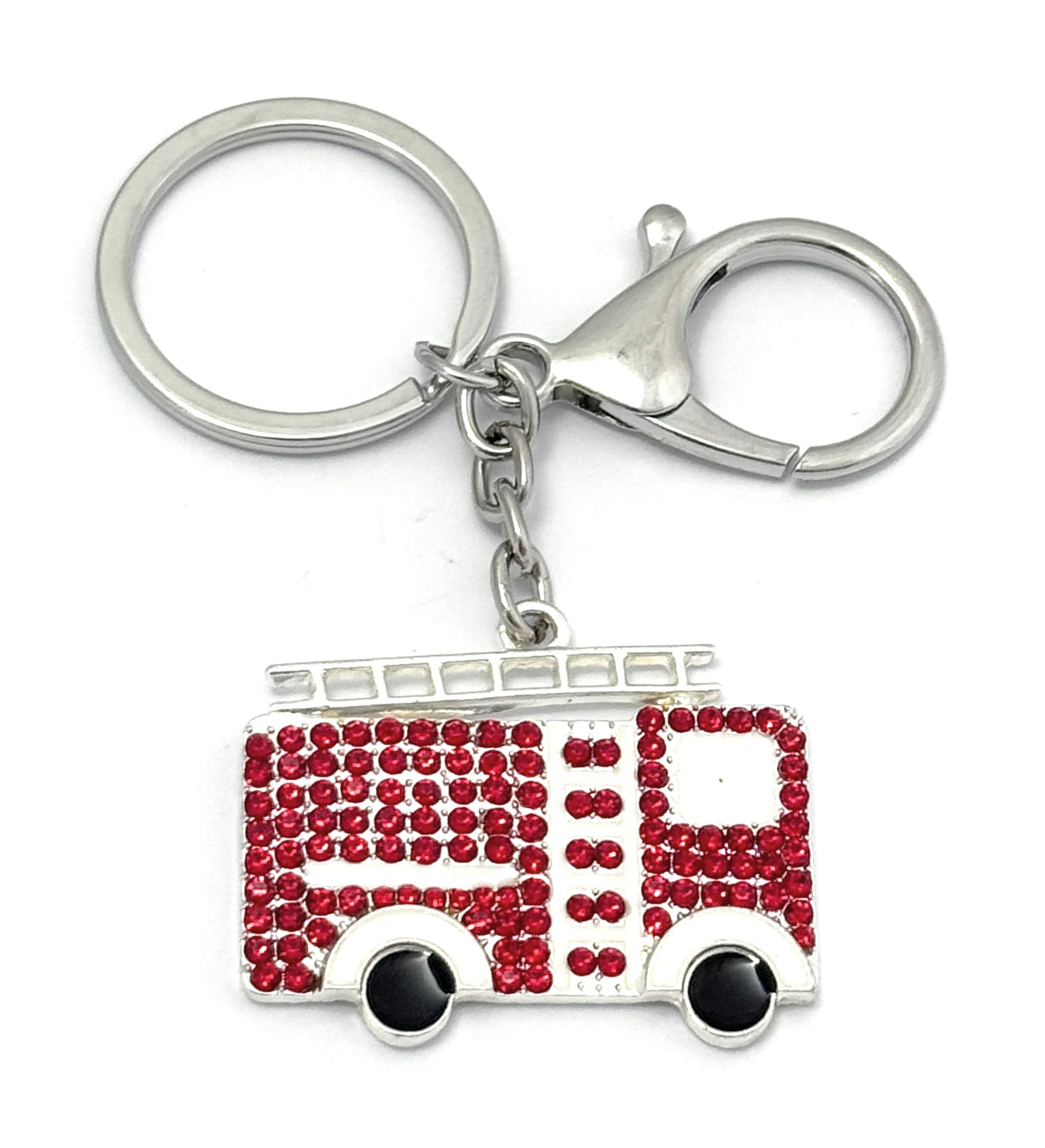 FizzyButton Gifts Fire Engine Keyring Key Ring with Enamel and Rhinestone Charm and Lobster Clasp