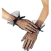 Women's Short Lace Gloves with Bow Ruffles Lace Tea Party Gloves for Wedding Costume Evening Dinner Party