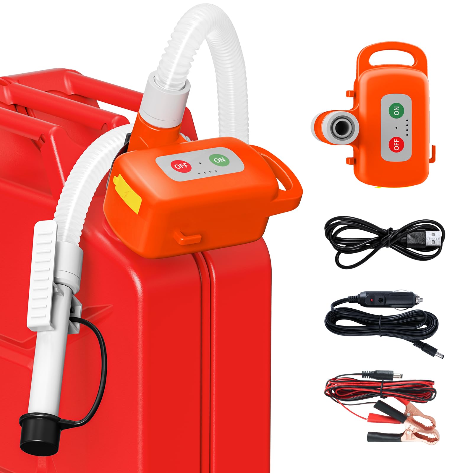 Kraftstoff Umfüllpumpe mit Auto-Stopp-Sensor, Benzinpumpe Elektrische mit Batterien, Aufladbare tragbare Dieselpumpe, Multifunktions-Flüssigkeitsförderpumpe für Benzin, Diesel und Öl, Orange