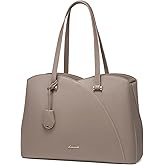 LOVEVOOK Teacher Tote Bag for Women, Work Bags Laptop Bag, Professional 15.6 Inch Leather Computer Bag, Large Purses Handbag Briefcase, Taupe