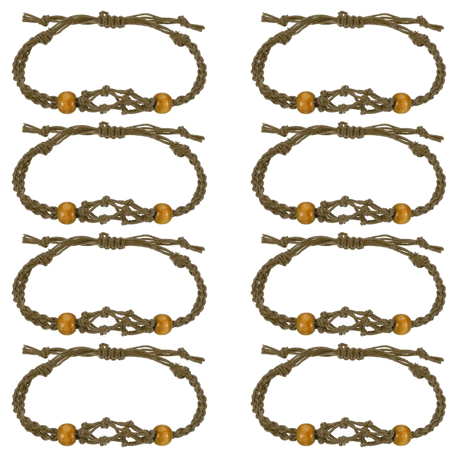 PATIKIL 9" Bracelet Cord Empty Stone Holder, 8 Pack Crystal Cage Bracelet Holder Adjustable Quartz Pendant Stone Holders for Jewelry Making, Beige