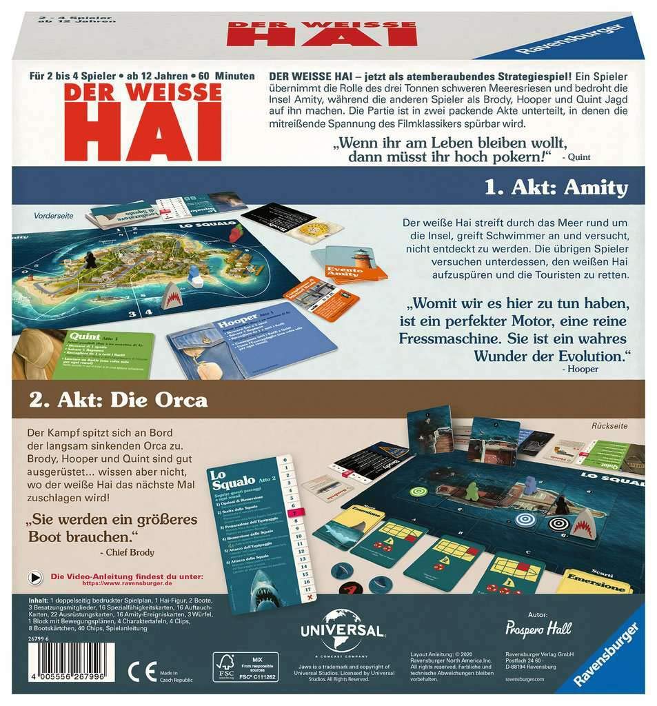 Ravensburger Brettspiel Der Weisse Hai - Spannendes Strategiespiel für Erwachsene und Kinder ab 12 Jahren, Spiel zum berühmten Filmklassiker für 2-4 Spieler [Exklusiv bei Amazon] 2